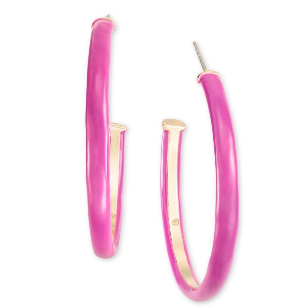 On 34th Gold-Tone Pink Enamel Medium Hoop Earrings‎ and Necklace Set